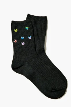 Butterfly Embellished Crew Socks