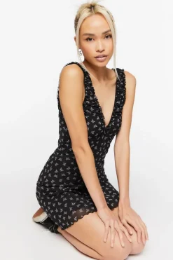 Butterfly Print Mesh Mini Dress