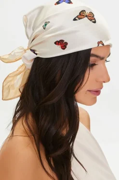 Butterfly Print Satin Head Scarf