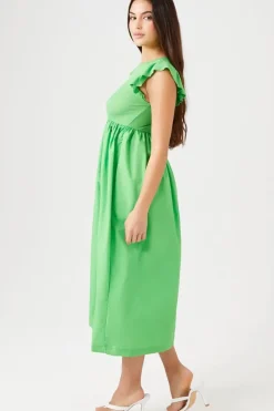 Butterfly-Sleeve Midi Babydoll Dress