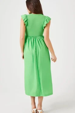 Butterfly-Sleeve Midi Babydoll Dress