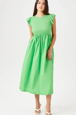 Butterfly-Sleeve Midi Babydoll Dress