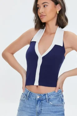 Button-Down Halter Crop Top