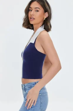 Button-Down Halter Crop Top