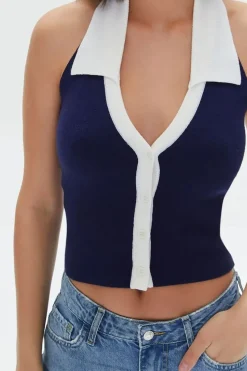 Button-Down Halter Crop Top