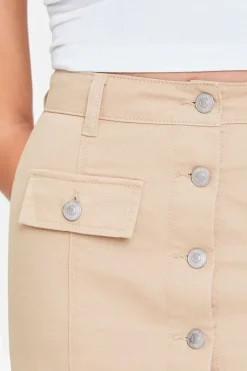Button-Front Twill Mini Skirt