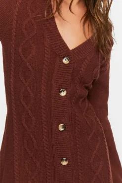 Cable Knit Button-Front Sweater Dress