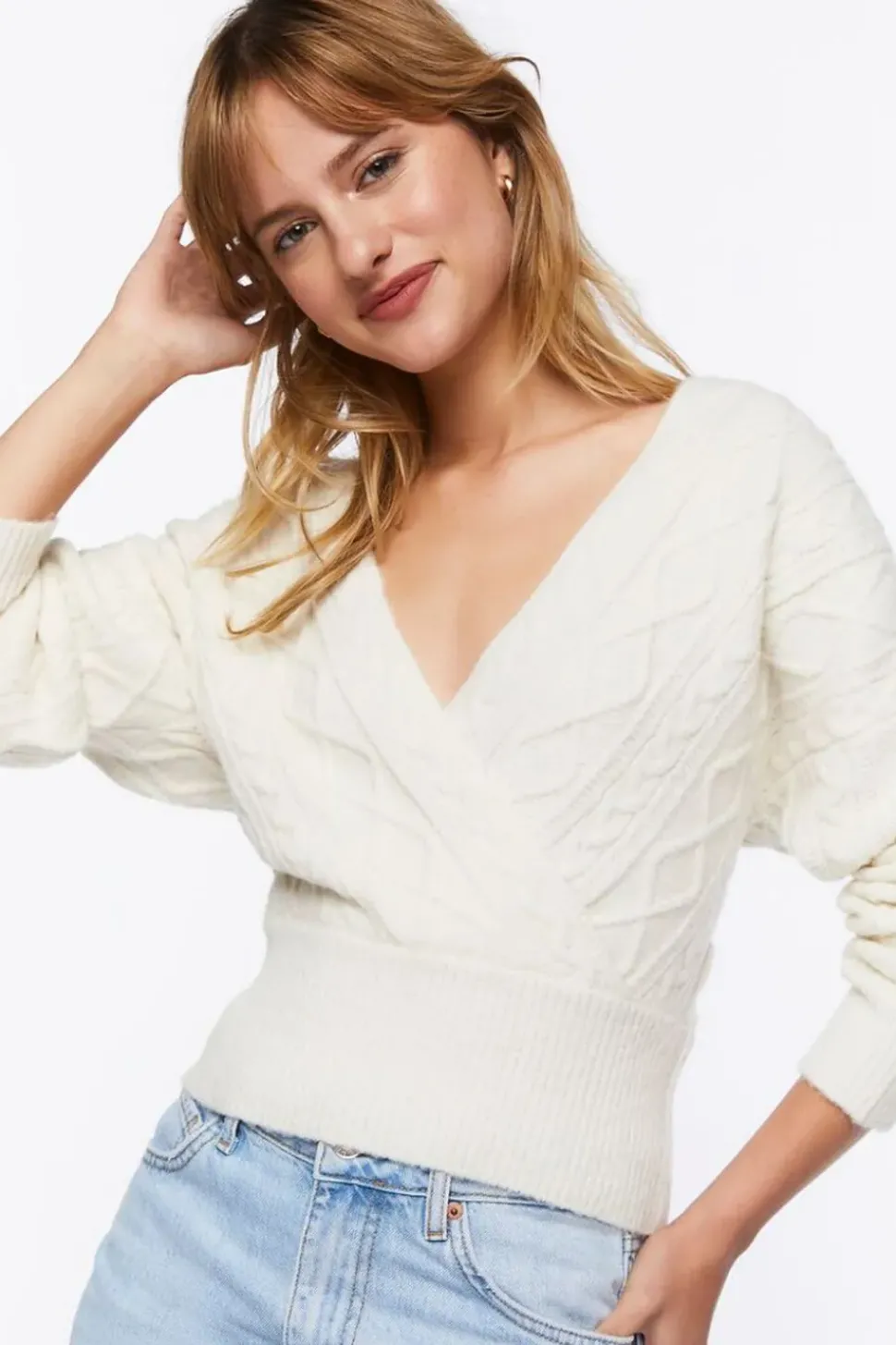 Cable Knit Surplice Sweater