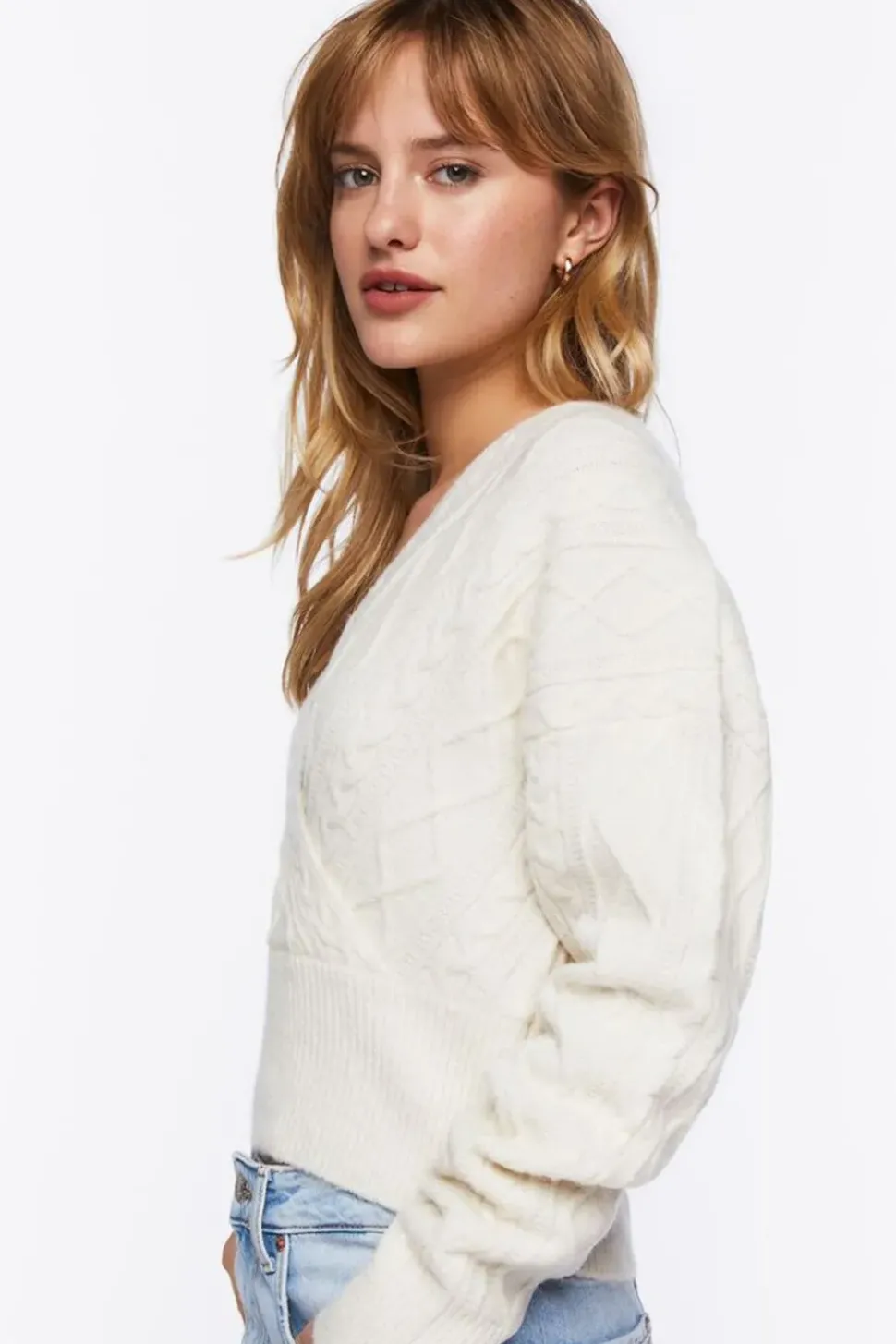 Cable Knit Surplice Sweater