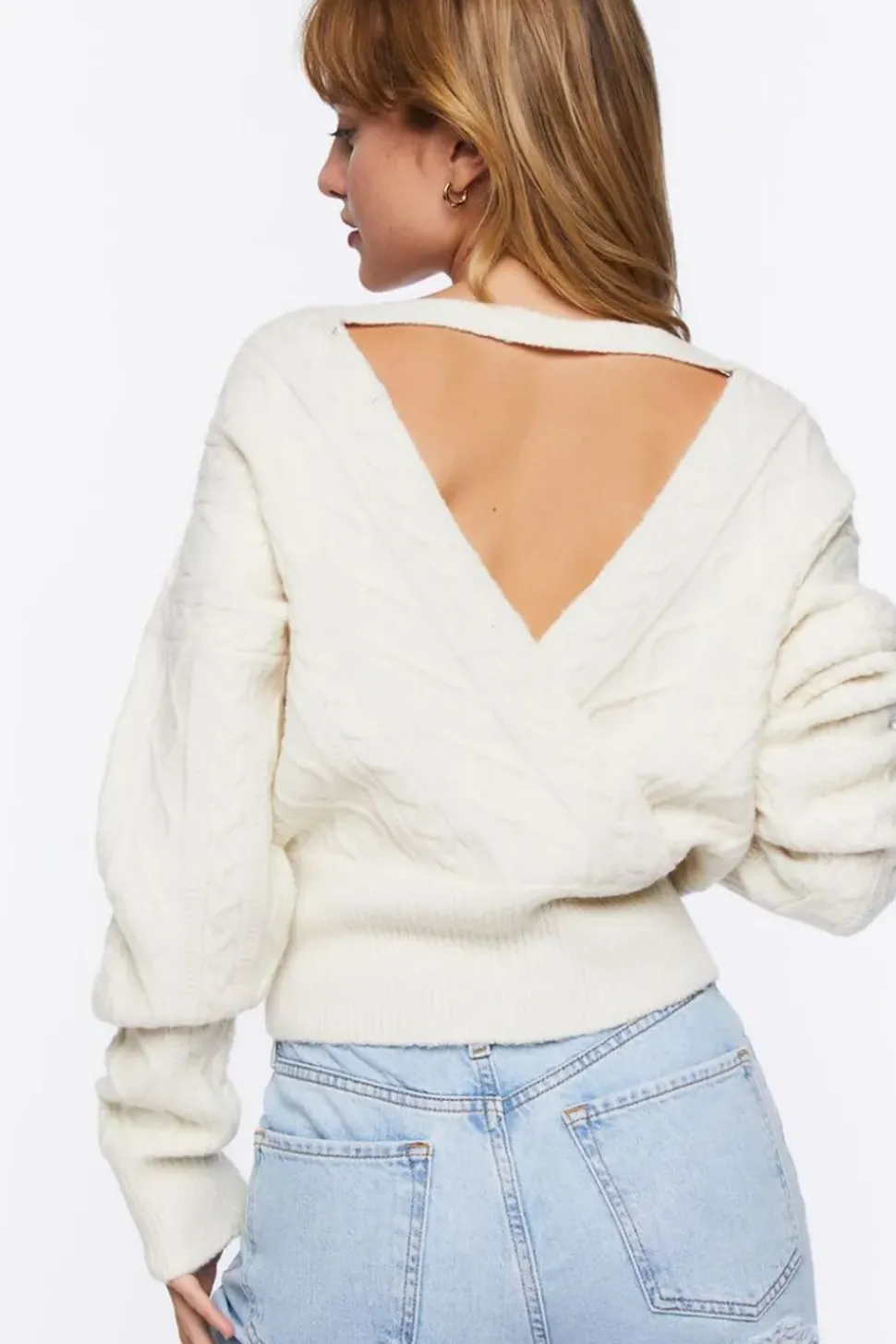 Cable Knit Surplice Sweater