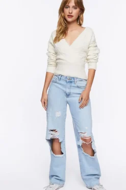 Cable Knit Surplice Sweater