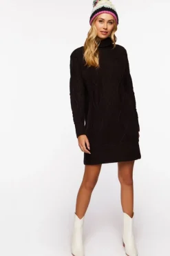 Cable Knit Turtleneck Mini Dress