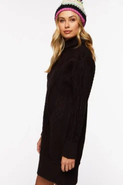 Cable Knit Turtleneck Mini Dress