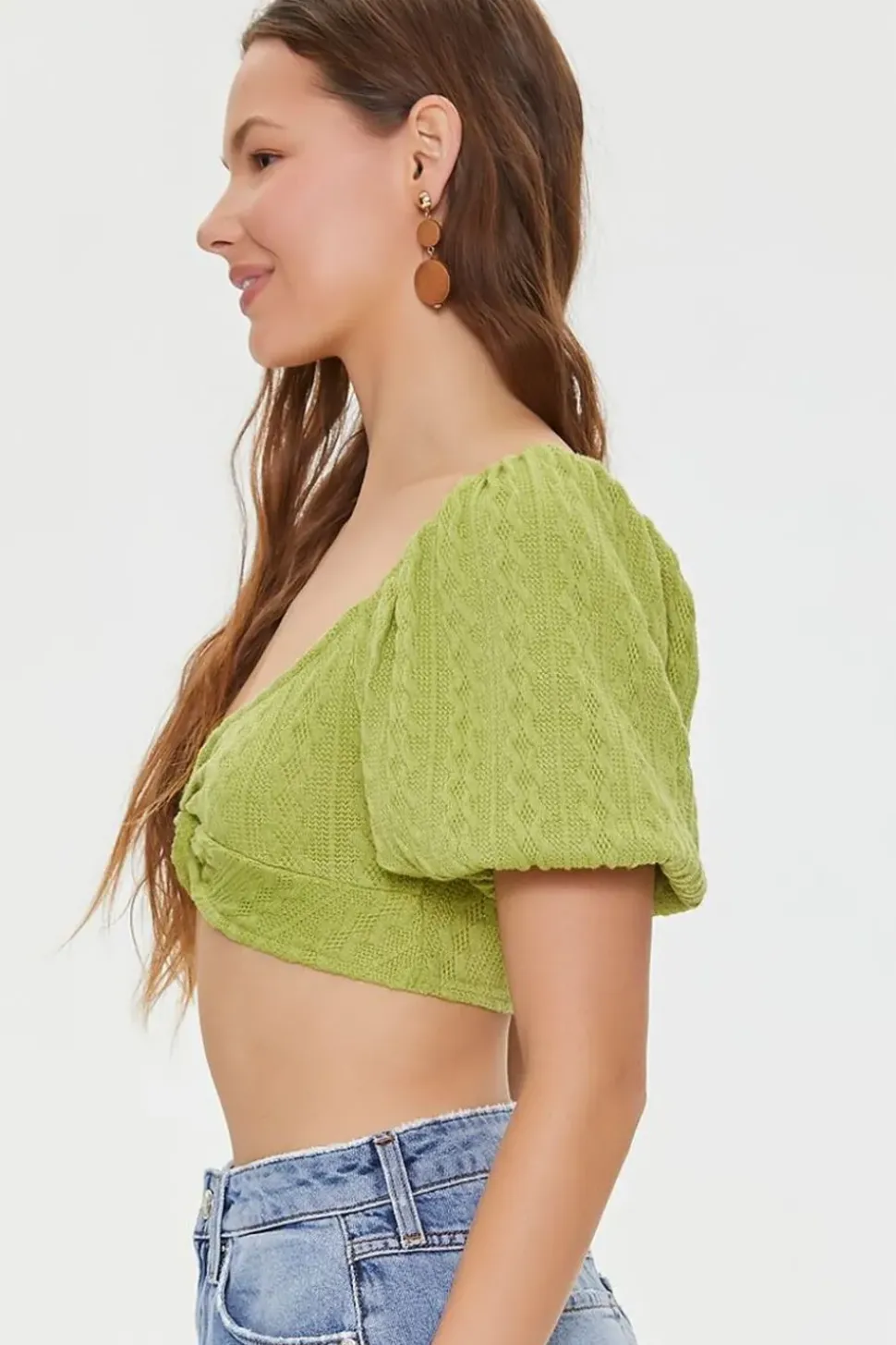Cable Knit Twist-Front Crop Top