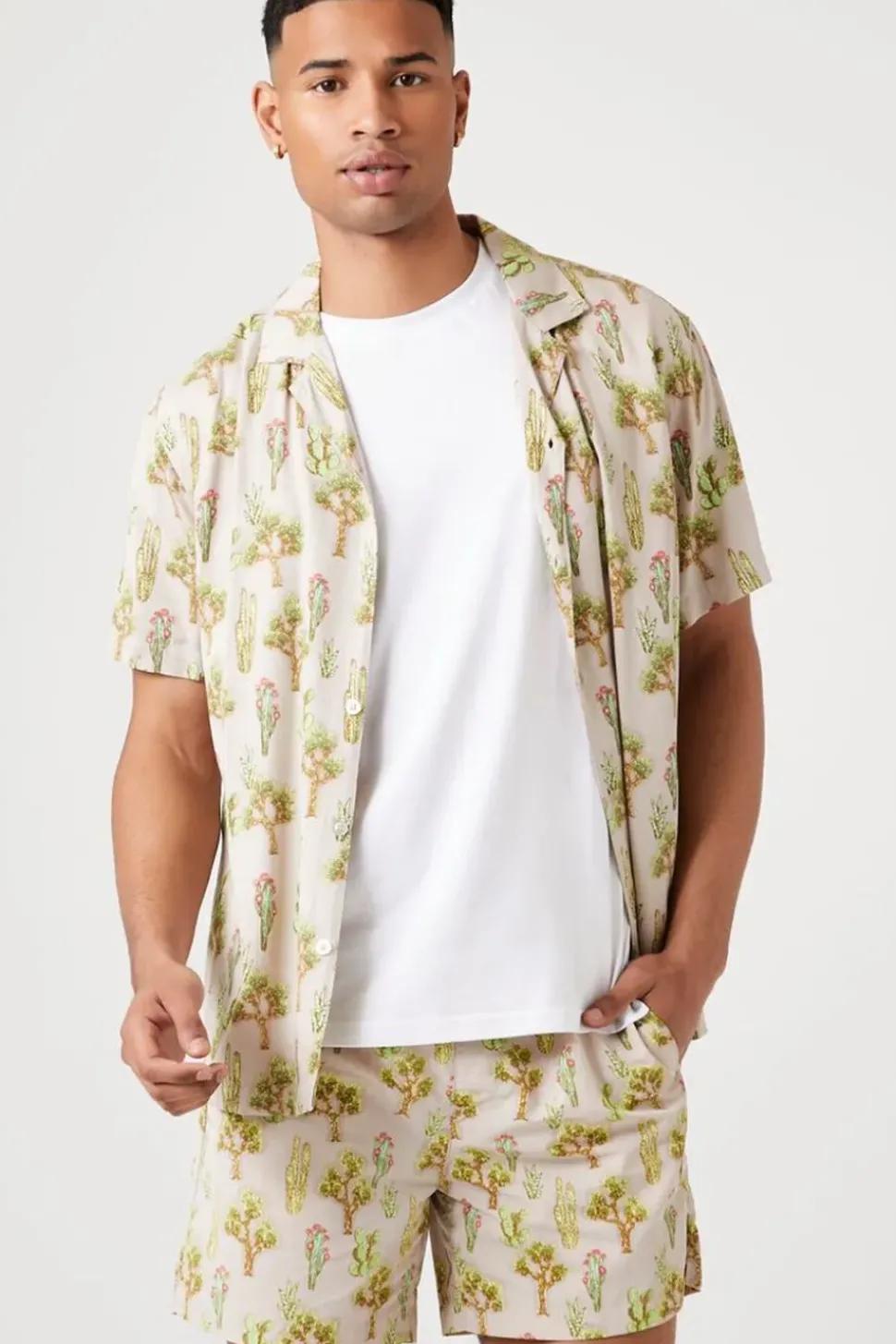 Cactus Print Nylon Swim Trunks