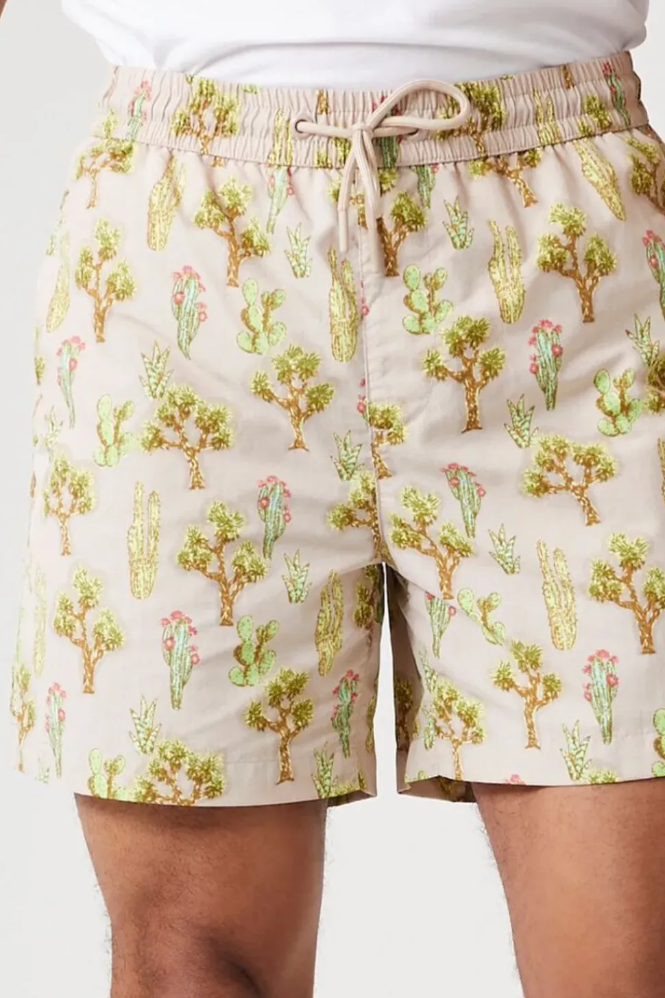 Cactus Print Nylon Swim Trunks