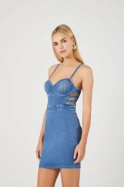 Caged Bustier Denim Mini Dress