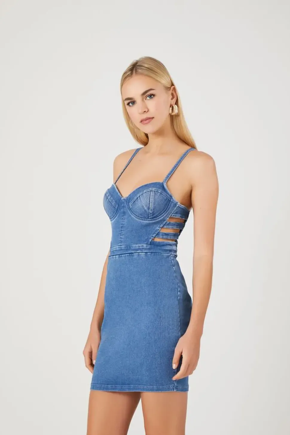 Caged Bustier Denim Mini Dress
