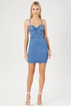 Caged Bustier Denim Mini Dress