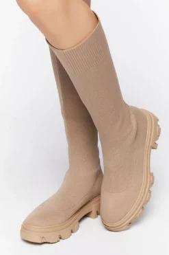 Calf-High Lug-Sole Sock Boots