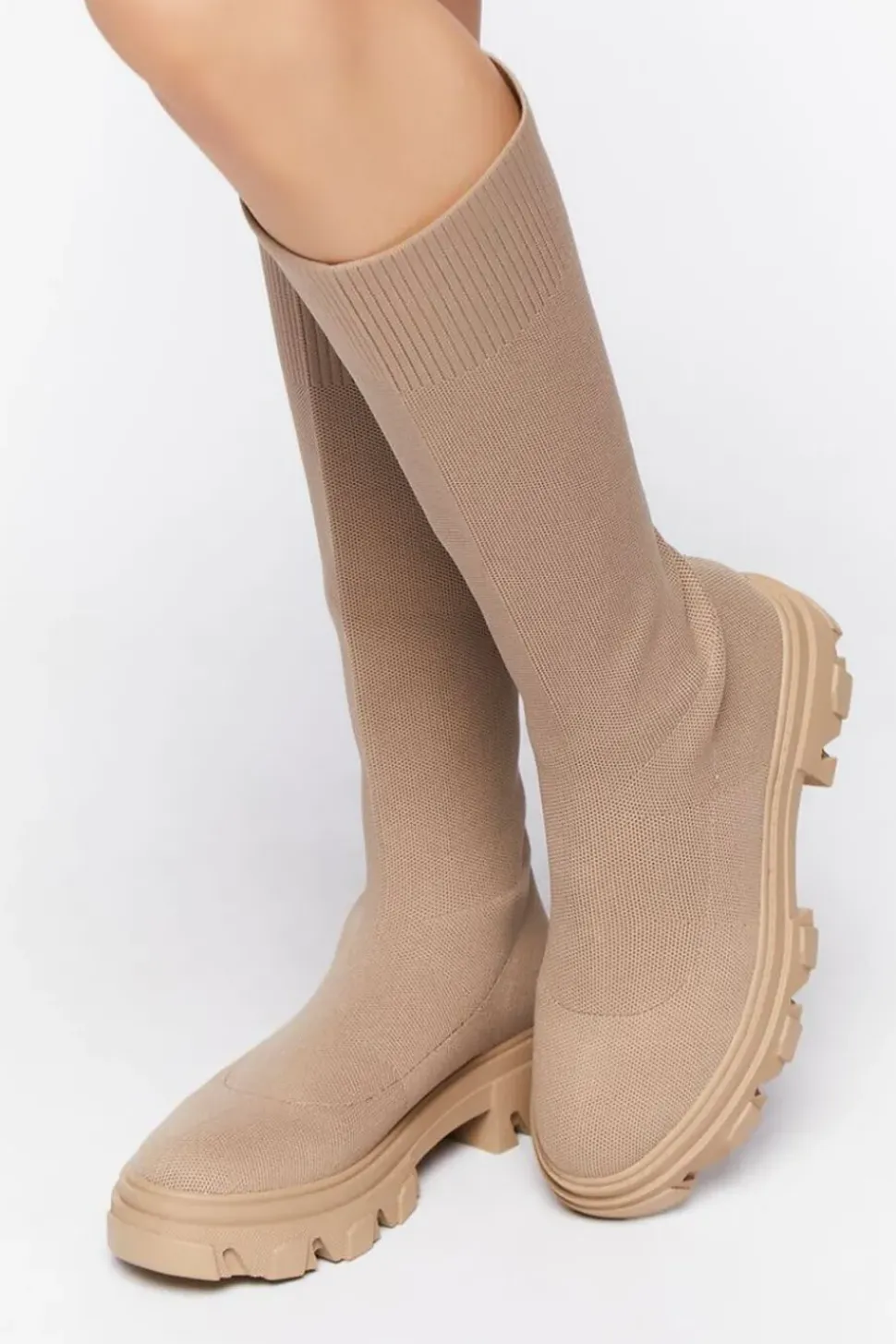Calf-High Lug-Sole Sock Boots