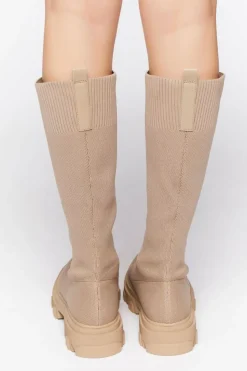 Calf-High Lug-Sole Sock Boots