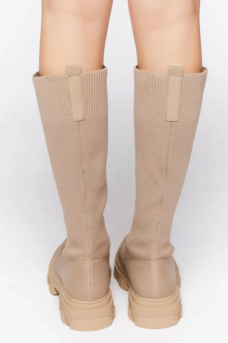 Calf-High Lug-Sole Sock Boots