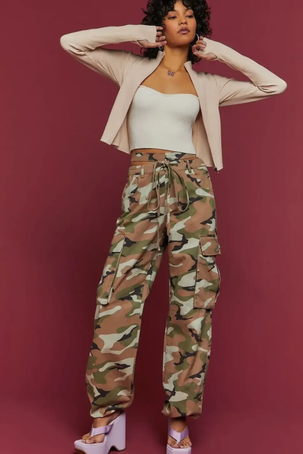 Camo Dual High-Rise Cargo Pants