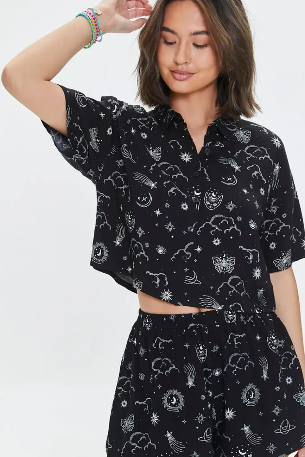 Celestial Print High-Rise Shorts