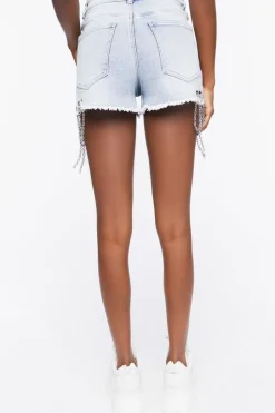 Chain Acid Wash Denim Shorts