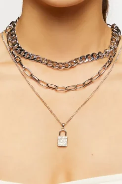 Chain Padlock Pendant Necklace Set