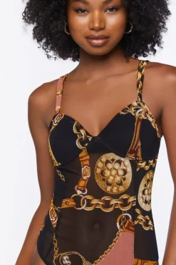Chain Print Mesh Bodysuit