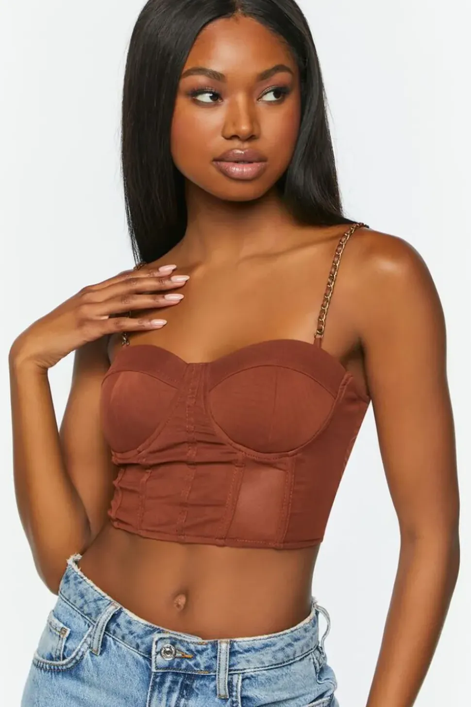 Chain-Strap Bustier Crop Top