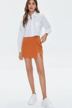 Chambray-Blend Mini Skirt
