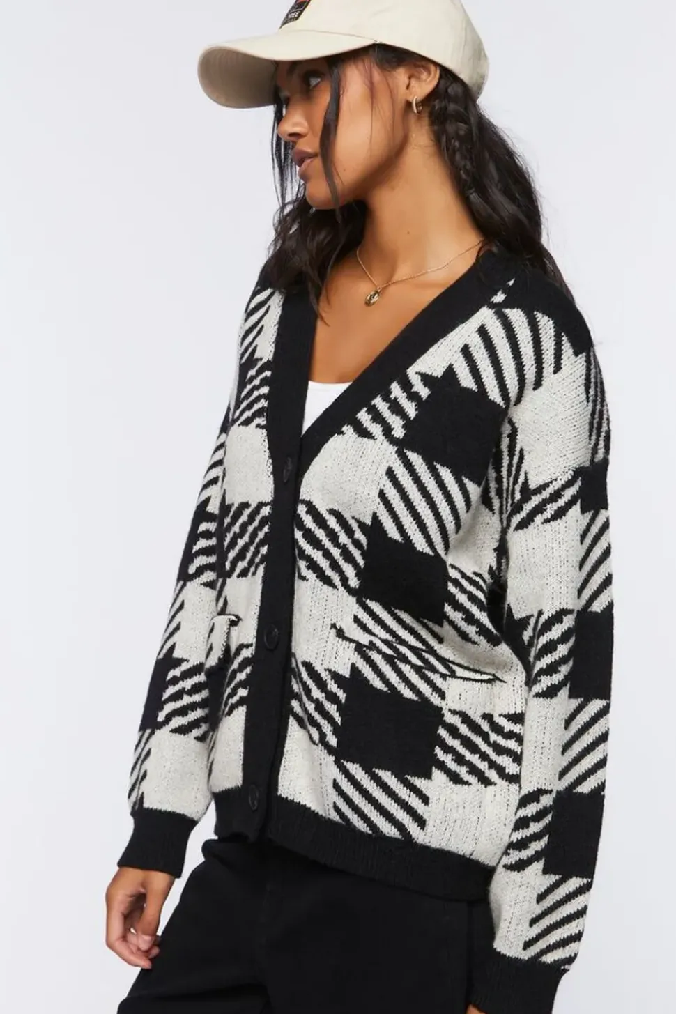 Checkered Cardigan Sweater