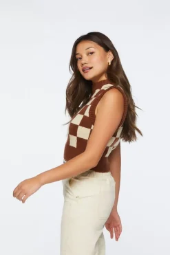 Checkered Cropped Sweater Vest