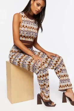Checkered Crop Top & Pants Set