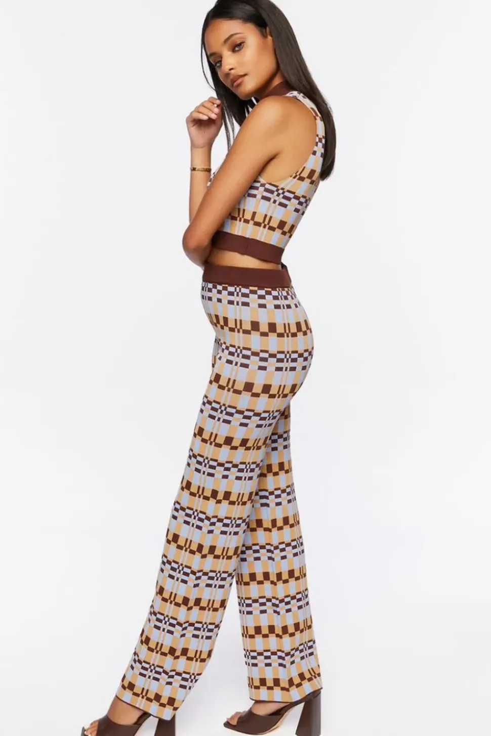 Checkered Crop Top & Pants Set
