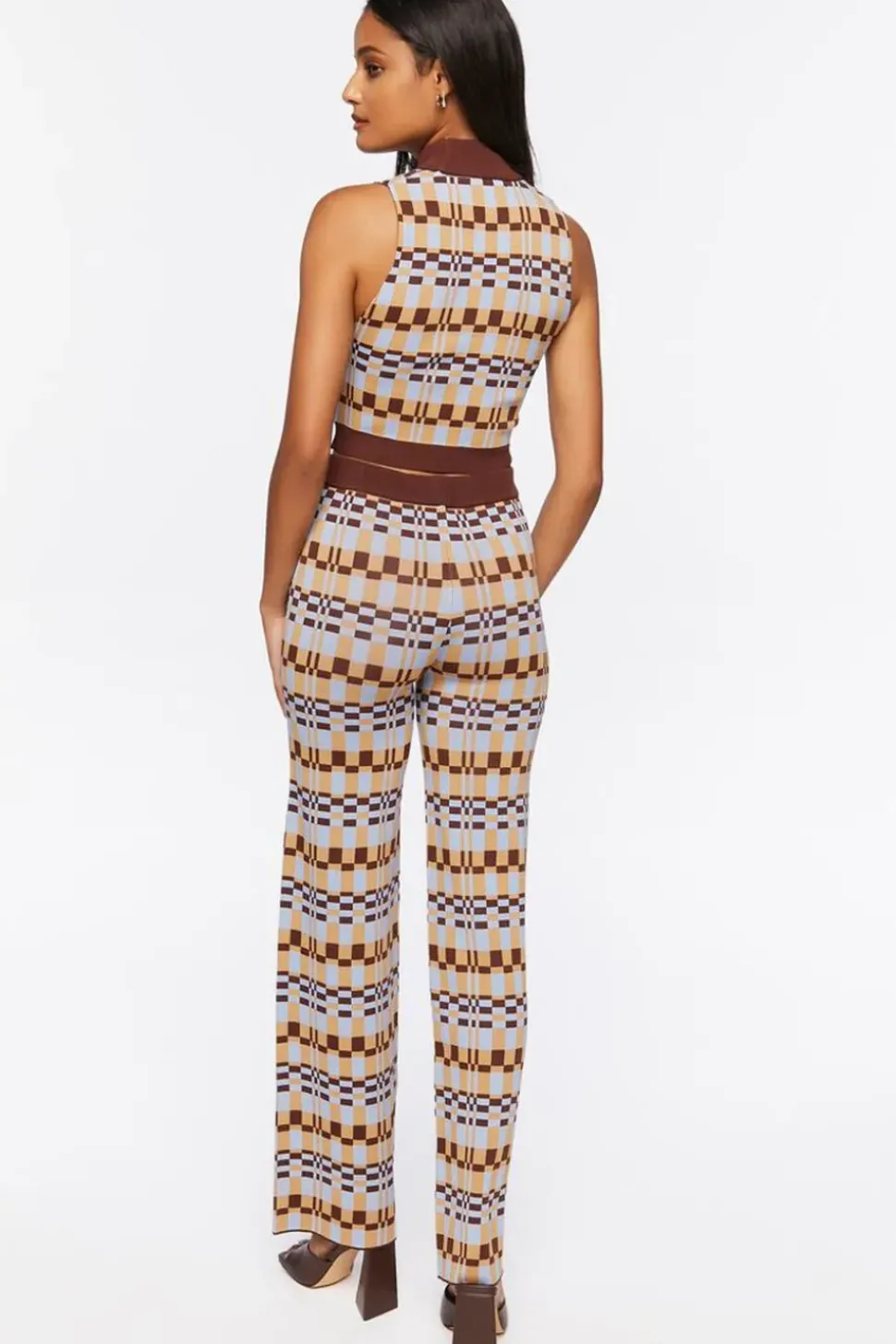 Checkered Crop Top & Pants Set