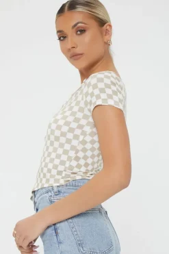 Checkered Cutout Buttoned Top
