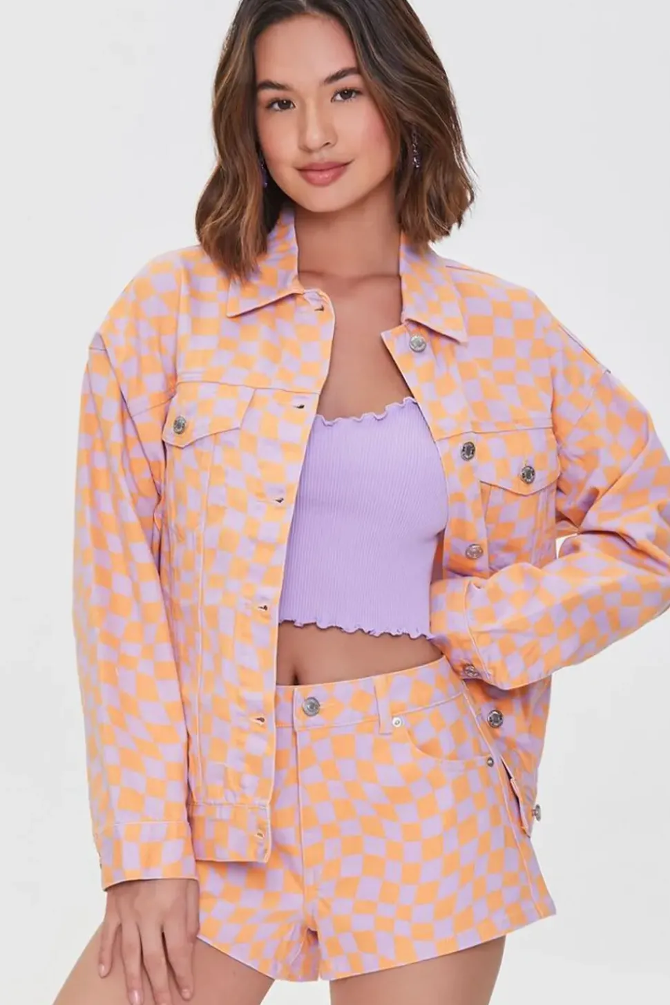Checkered Denim Jacket