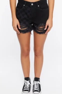 Checkered Denim Mom Shorts