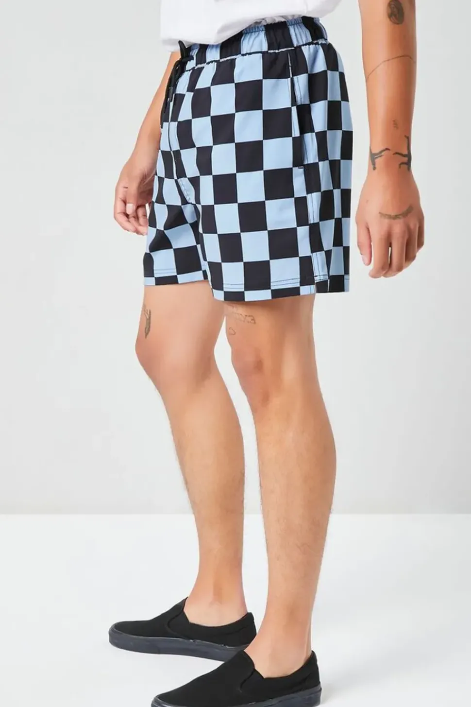 Checkered Drawstring Swim Trunks