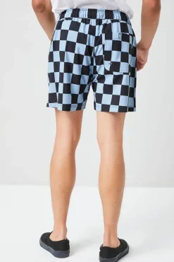 Checkered Drawstring Swim Trunks