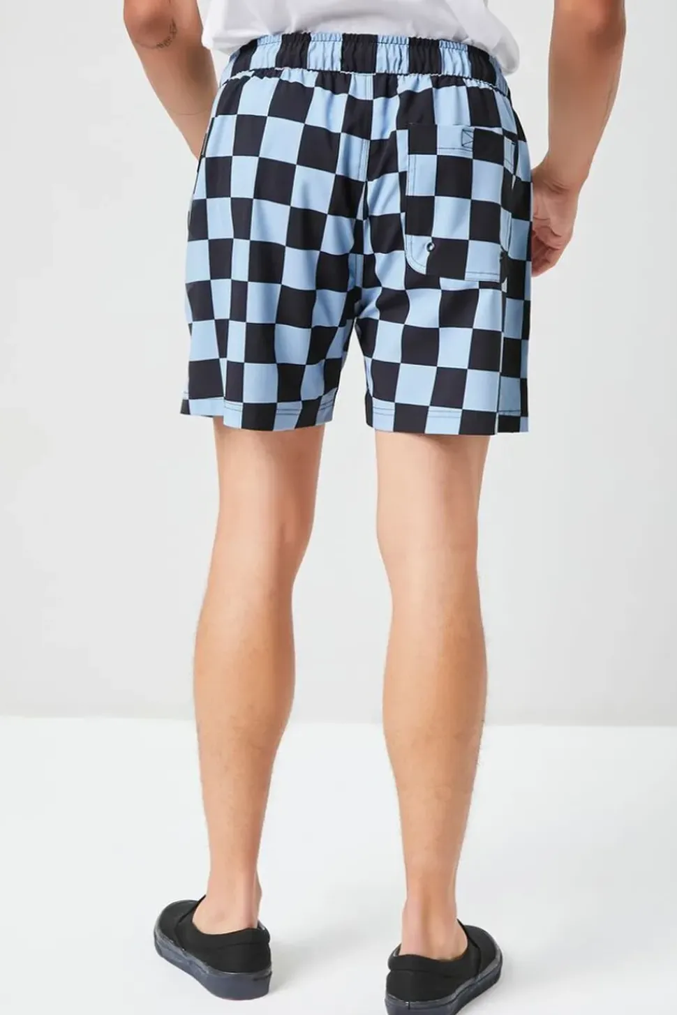 Checkered Drawstring Swim Trunks