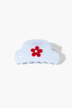 Checkered Floral Claw Clip