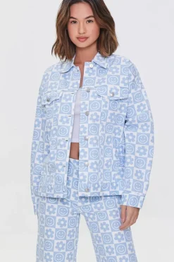 Checkered Floral Denim Jacket