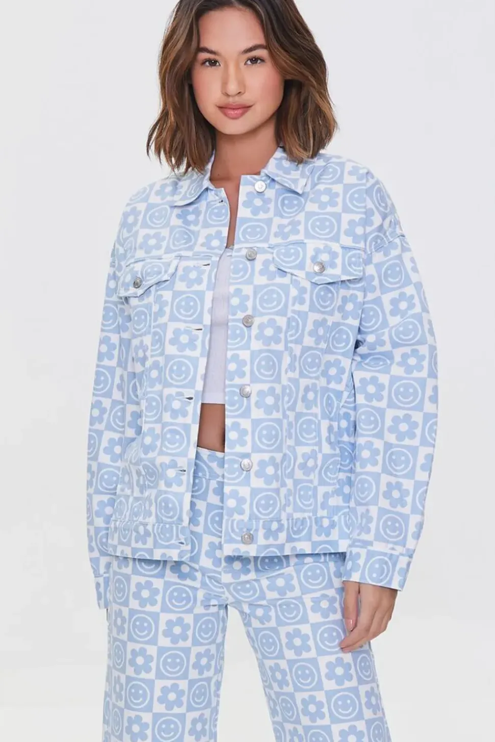 Checkered Floral Denim Jacket
