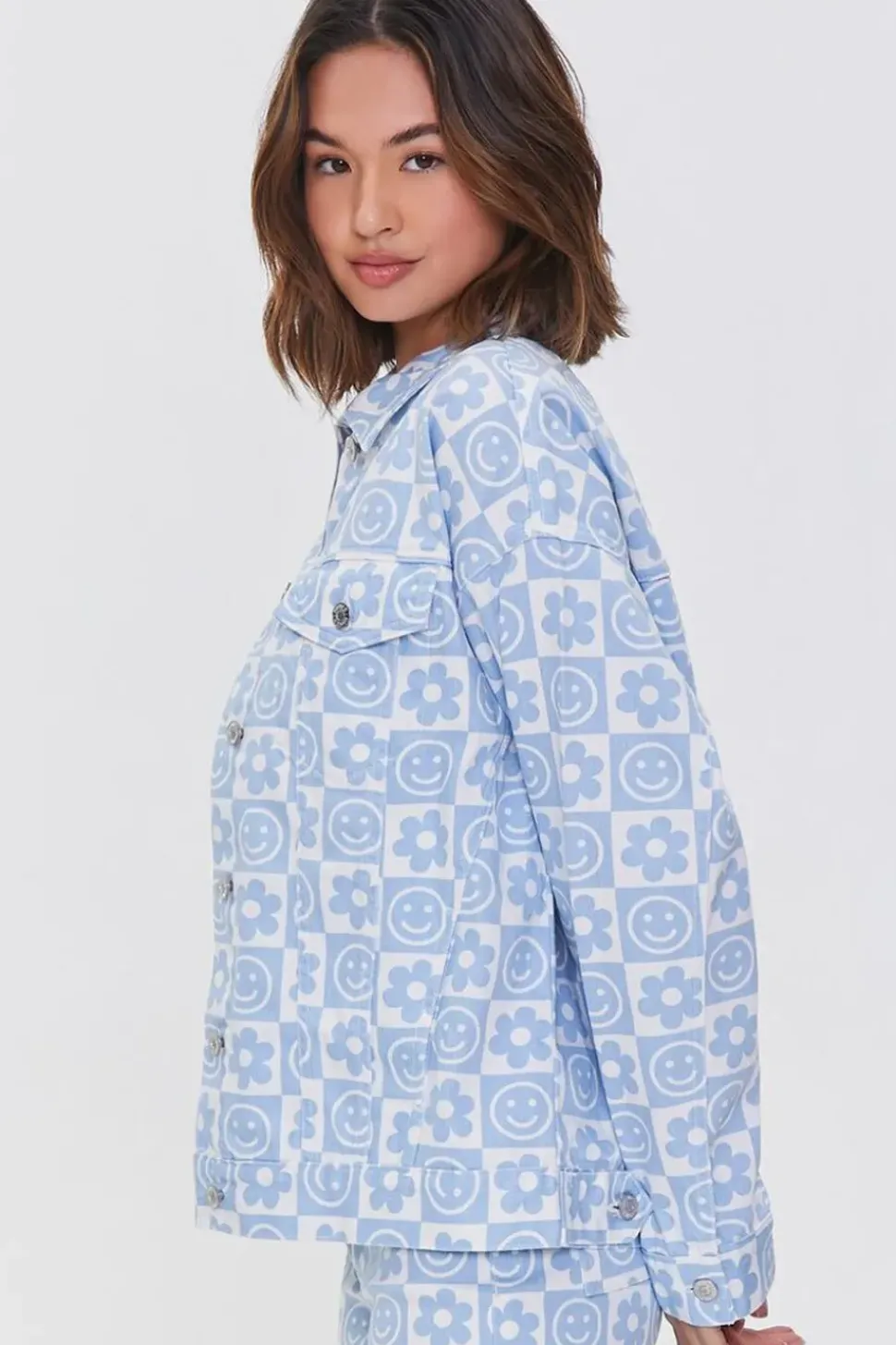 Checkered Floral Denim Jacket