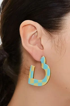 Checkered Heart Hoop Earrings